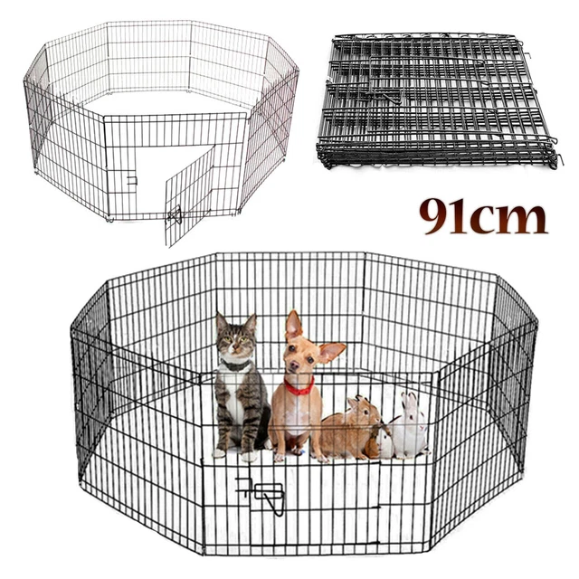 91CM Dog Pet Pen 8 Panel Metal Puppy Playpen Run Cage Fence Enclosure Indoor.