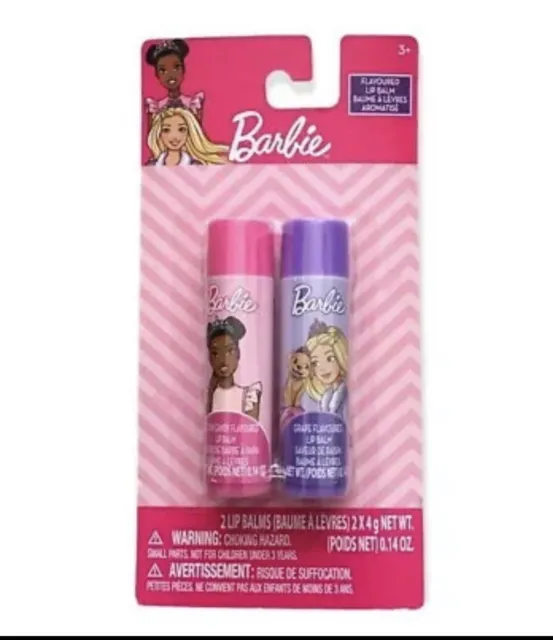 Barbie 2 Pack Lip Balms Cotton Candy & Grape - Flavored Lip Balms- Barbie- New!