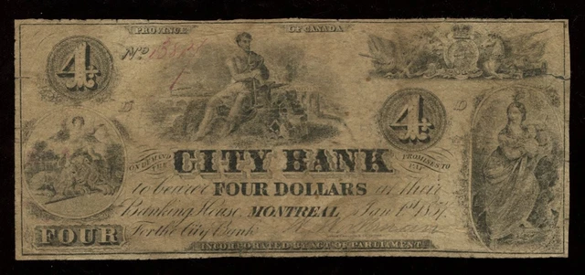 City Bank $4, 1857 - Canada CH 110-16-02