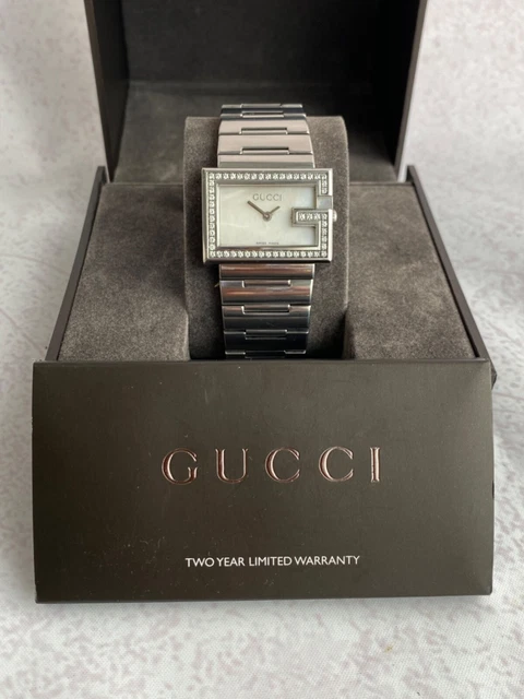 GUCCI LADIES DIAMOND Watch G Frame Logo Mother of Pearl Stainless