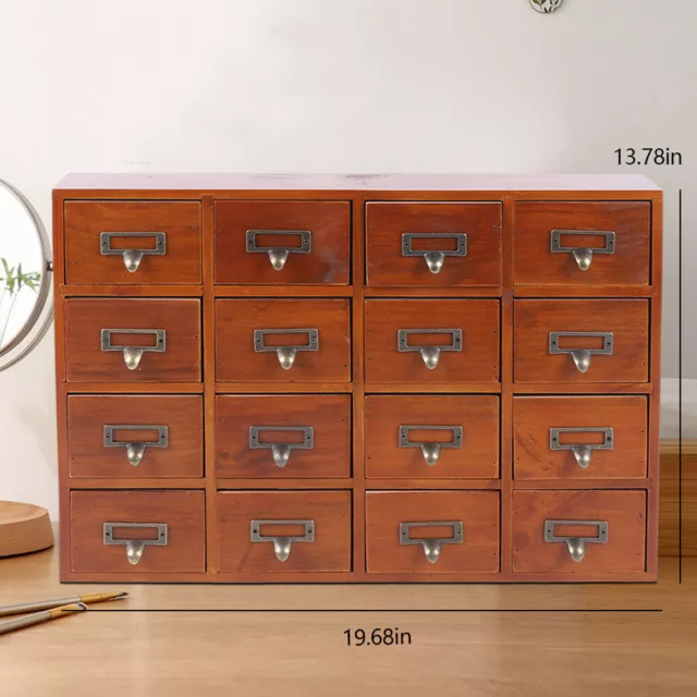 16 Drawers Cabinet Wooden Storage Drawers Apothecary Label Holder Card Catalog