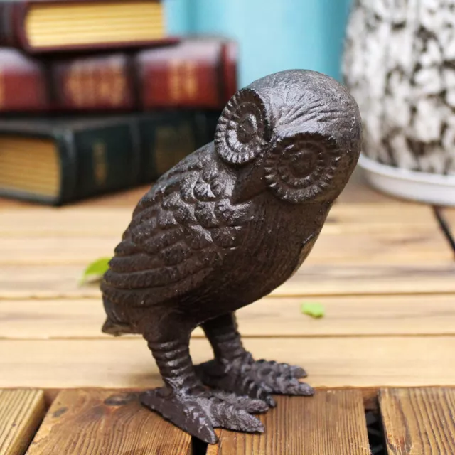 Vintage Cast Iron Owl Home Garden Ornaments Statue Figure