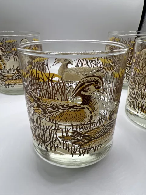 Libbey Bar Glasses Mallard Duck Hunting Lodge Whiskey Low Ball Vtg Set of 4 2