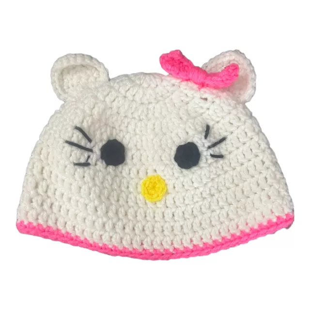 Handmade Hello Kitty Crochet Hat Beanie Hot Pink Cat Yarn Made With Love
