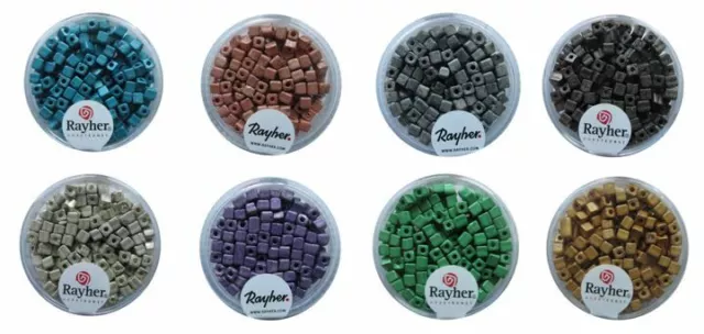 Rayher Metallic-Würfel matt opak 3,4 x 3,4 mm / Glasperlen - Farbauswahl