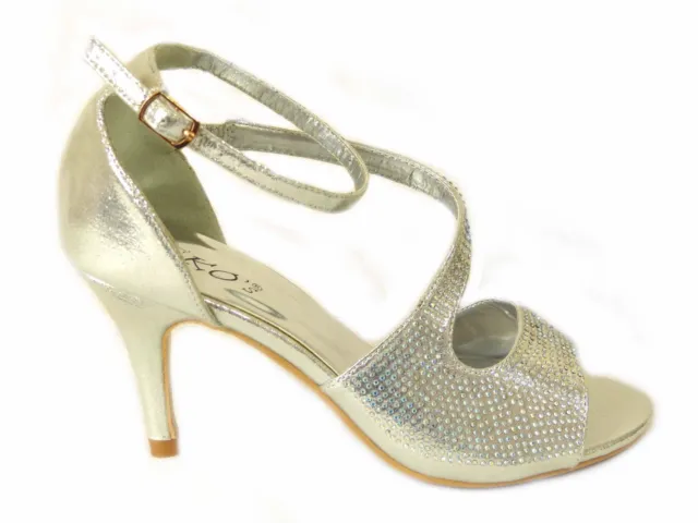 Bridal Party Womens Sandals Diamante Open Toe Low Heel Ladies Comfy Shoes 3-7 UK