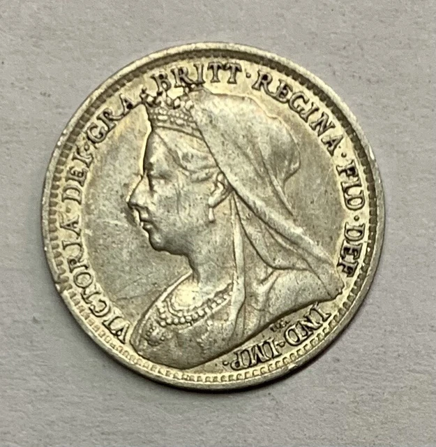 Great Britain Queen Victoria 1896 Three Pence 16 mm. 925 Silver Coin. (Km#777)
