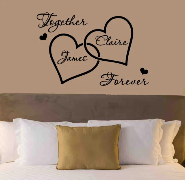 Personalised Love Hearts Wall Sticker - Romantic Bedroom Modern Vinyl Wall Art