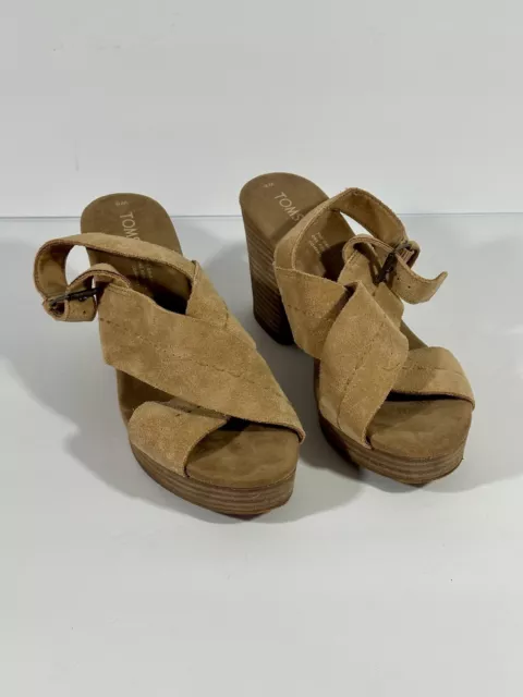 TOMS SANDAL IBIZA Honey Suede Stacked Heeled Womens Size 8 Summer Sexy Shoes 49.99 PicClick