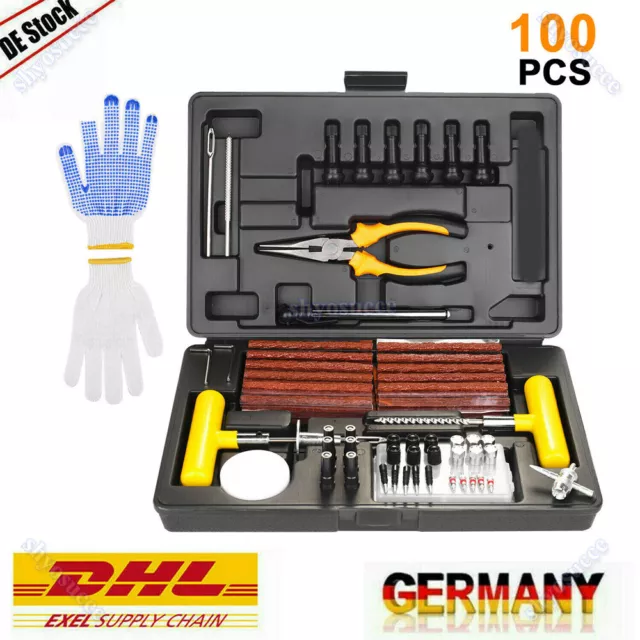 100 tlg PROFI Reifenreparatur Set PKW Pannenset Vulkanisier Streifen Motorrad DE