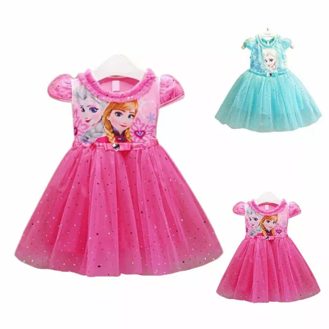 Toddler Kids Frozen Elsa Summer Princess Tulle Cosplay Party Costumes Tutu Dress