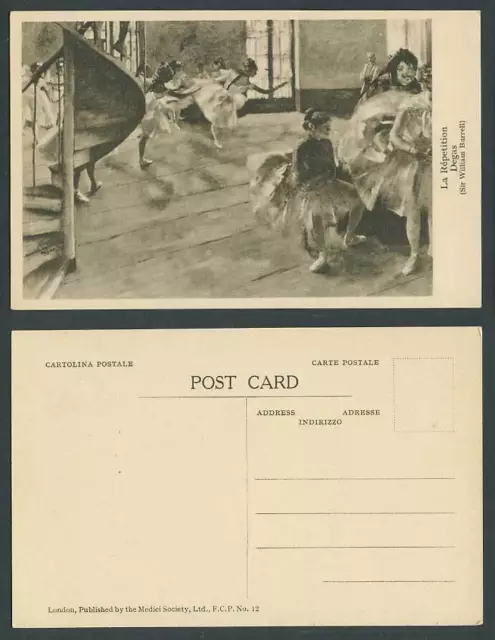 Degas La Repetition Sir William Burrell Ballet Dancer Ballerina Old ART Postcard