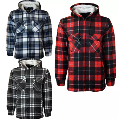 Mens Fur Lined Thick Padded Check Lumberjack Shirt Fleece Jacket Warm Winter