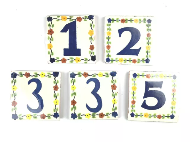 FIVE 5 Ceramic Mexican Terracotta Talavera HOUSE NUMBER Tiles 4"