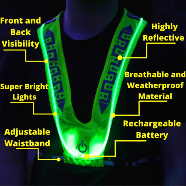 Rechargeable LED Reflective Running Vest with Flashing Lights & Adjustable strap