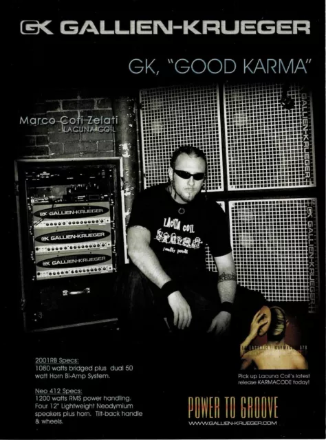 GALLIEN-KRUEGER AMPS - MARCO COTI-ZELATI of LACUNA COIL - Print Advertisement