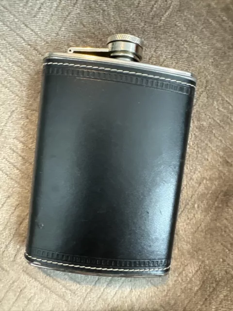 Stainless Steel Leather Flask 8oz. Dark Brown Hip Liqueur