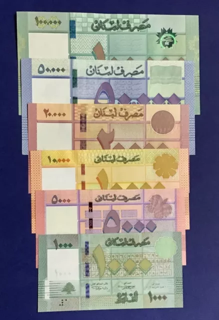 Lebanon Set UNC 6 Banknotes 1000 5000 10000 20000 50000 100000 Livres 2014-2023