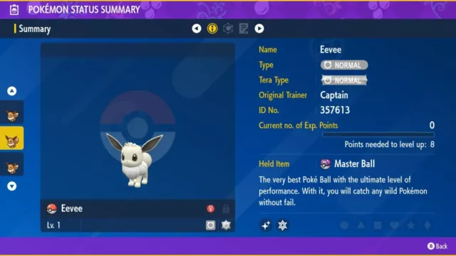 Pokemon Scarlet Violet Ultra Shiny 6IV Eevee  Fast Trade