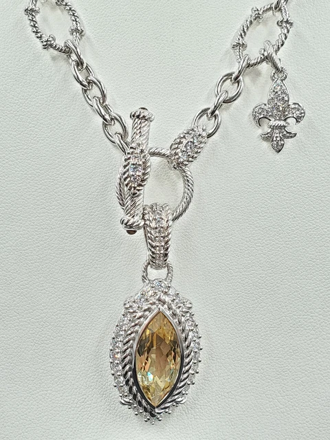 New Judith Ripka Sterling Diamonique Citrine Enhancer Fleur De Lis NecklaceVIDEO
