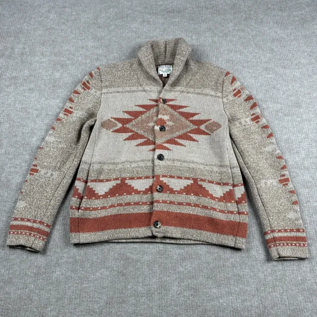 Lucky Brand Sweater Mens M Tan Cardigan Shawl Collar Intarsia Southwestern