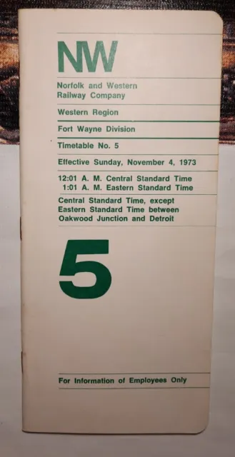 1973 Norfolk & Western Railroad RR Employee Timetable No. 5 Wayne Division