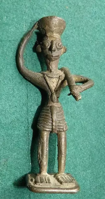 Antique Dhokra Bronze Figure Of Farmer With Hoe - Odisha India - 3 7/8" Tall