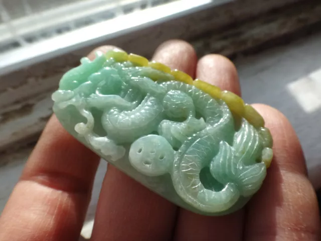 Natural Genuine A Jadeite Jade Icy Green Yellow Skin Dragon Pendant