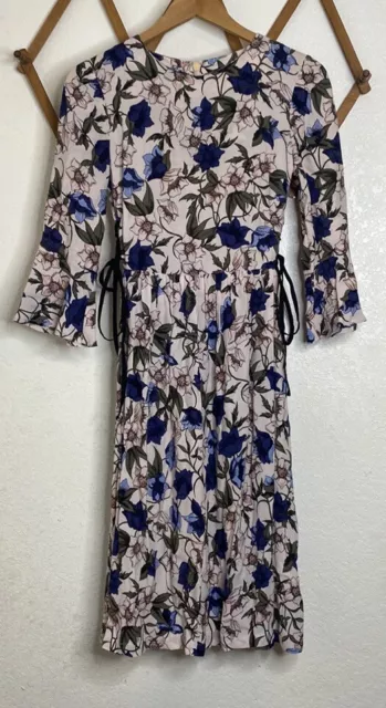 Topshop Womens Autumn Floral Midi Dress Tie Side Cut Out Size 4