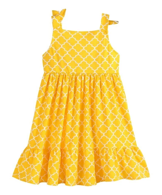 NWT Ruffles by Tutu & Lulu Girls 6X Yellow Moroccan Print Tie Strap Summer Dress