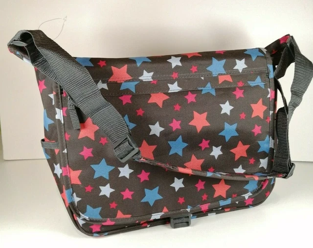 New* Black Star Print Messenger Cross Body School College Bag