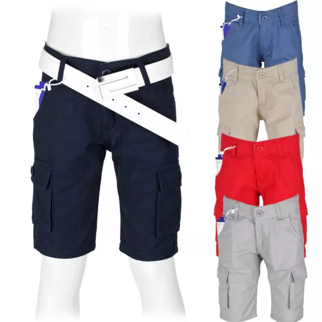 Kinder Shorts Bermuda 3/4 kurze Hose Sommer Jungen Cargo Short Unifarben #CJ656