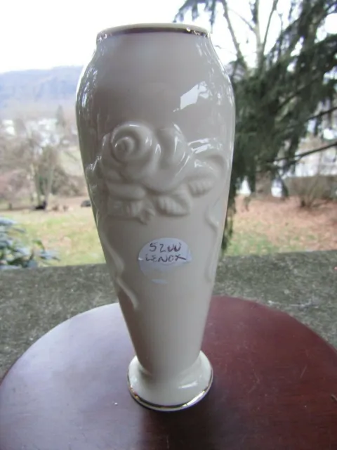 Vintage Porcelain Lenox Flower Bud Vase- Rose Motif- Gold Trim ~ 5 7/8” H