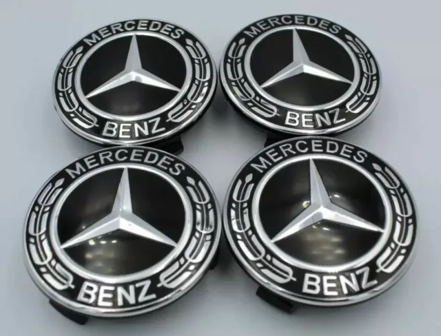 4x Für Mercedes-Benz Nabendeckel Nabenkappen Felgendeckel 75mm Schwarz/Chrom DE