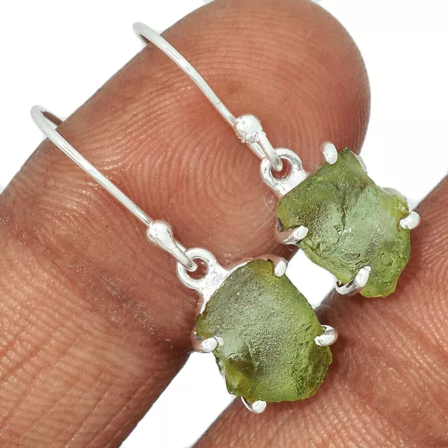 Natural Genuine Czech Moldavite 925 Sterling Silver Earrings Jewelry CE18663