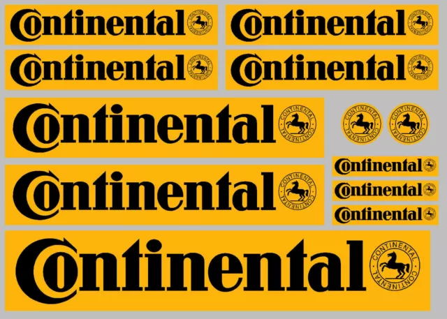 CONTINENTAL Black on Yellow decal set 12 High Quality Printed and Cut Stickers