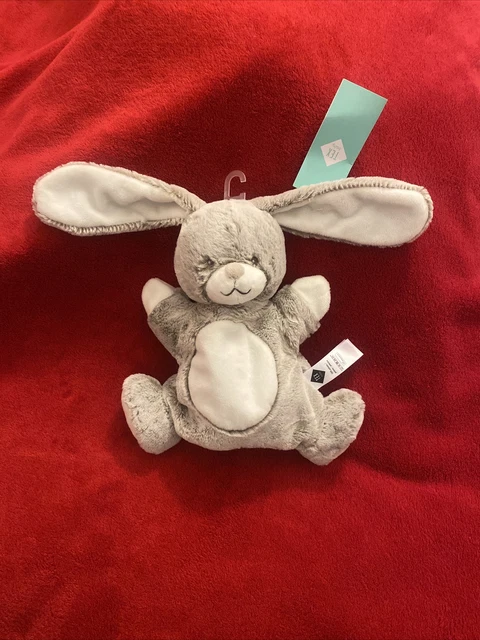 🇫🇷Doudou Marionnette à Main Lapin Beige Marron Chiné Blanc TEX 100 % NEUF