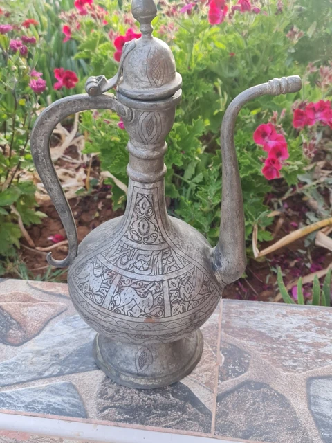 Antique Islamic Ottoman Jug Pitcher Hand Engraved Brass Copper ابريق عثماني قديم