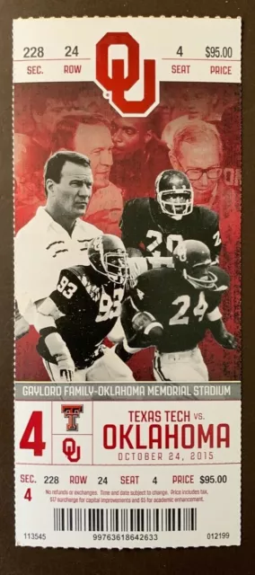 Oklahoma Sooners 10/24/2015 NCAA football ticket stub vs Texas Tech Red Raiders