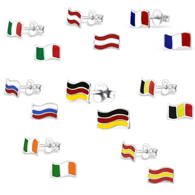 WM Ohrstecker  Flaggen Ohrringe  925 Silber  Fahne Fanartikel Fußball EM  Kinder