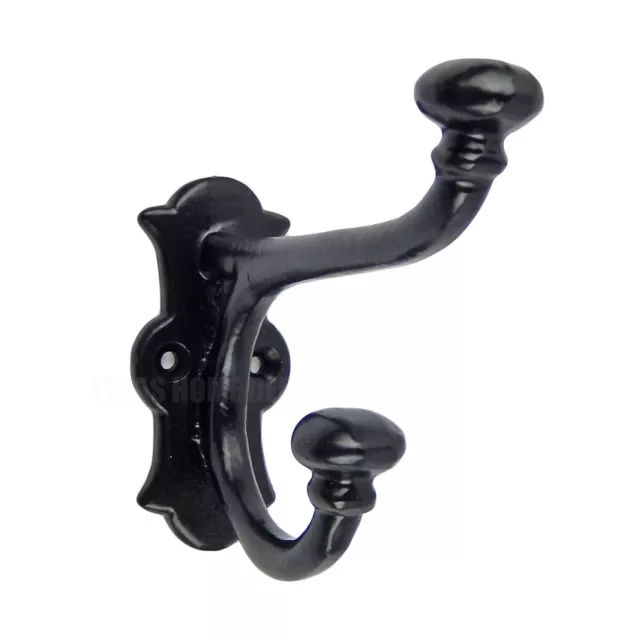 Fancy Farmhouse Harness Double Wall Hook Cast Iron Coat Towel Robe Hanger Black 2