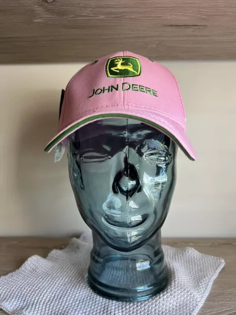 NWT John Deere Pink Green Embroidered Hat Adjustable Baseball Cap One Size