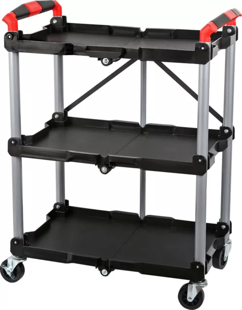 Plastic Foldable Garage & Workshop Trolley Storage Cart With 3 Shelves