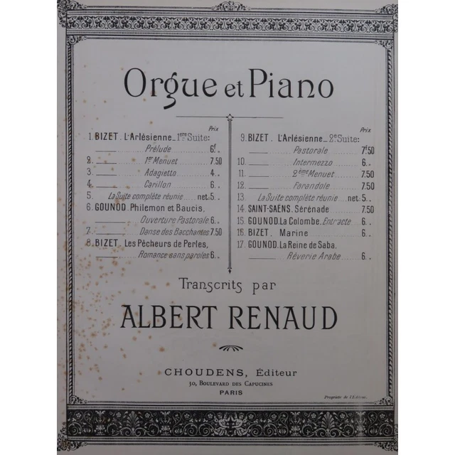 GOUNOD Charles La Colombe Entr'acte Piano Harmonium ca1900