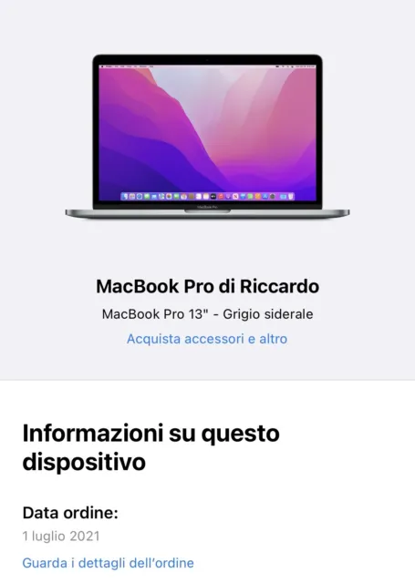 Apple MacBook Pro 13" (512GB SSD, M1, 8GB) Laptop - Grigio siderale -...