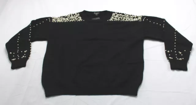 Fate Women's Pearl Embellished Sleeve Pullover Sweater CG2 Black Medium NWT