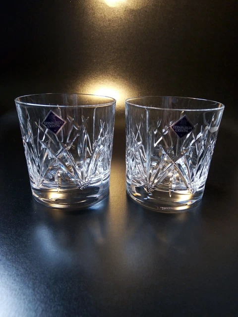 2 x Edinburgh Crystal 10oz Carnoustie Cut Glass Whiskey Tumblers New