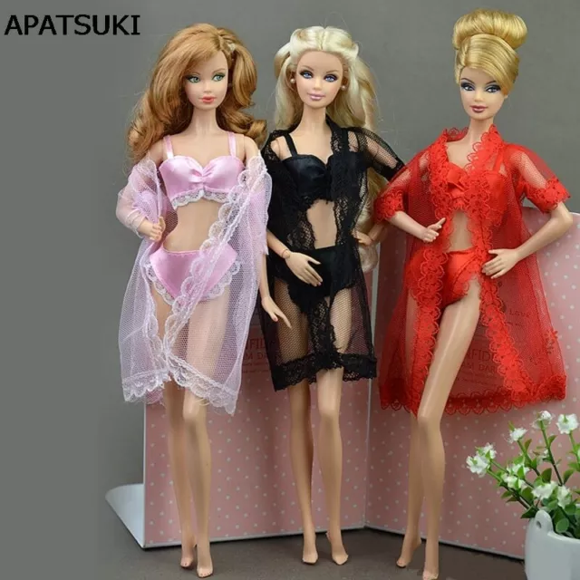 Pajamas Lingerie Lace Long Coat Bra Underwear Clothes For Barbie Doll Clothes