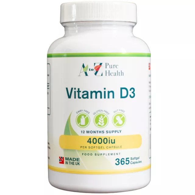 Atoz Pure Santé Vitamine D3 4000iu 365 Gélule 1 An Supply OS Immunitaire Support