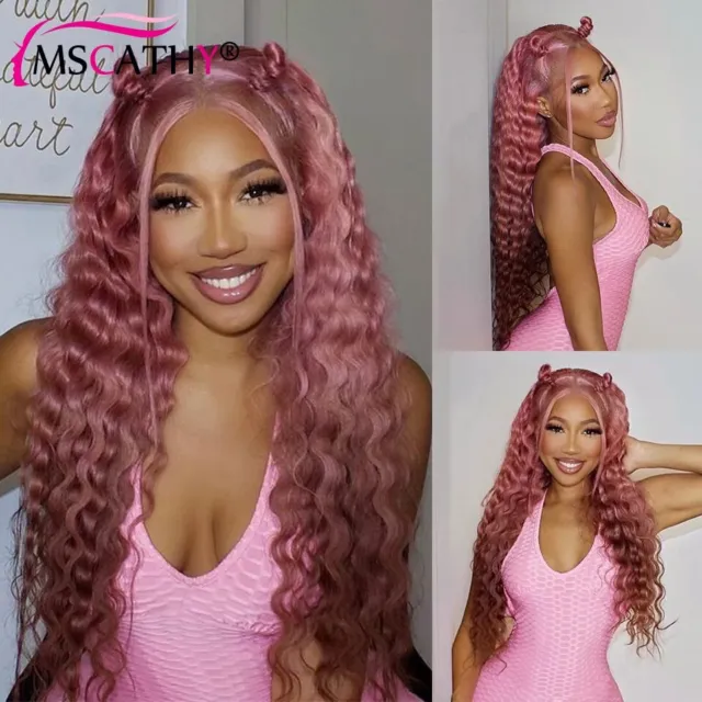 Pink Lace Front Wig For Women Human Hair Curly Brazilian Hair Wig HD Transparent